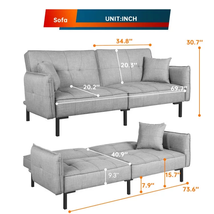 78" Memory Foam Convertible Futon Sofa T742