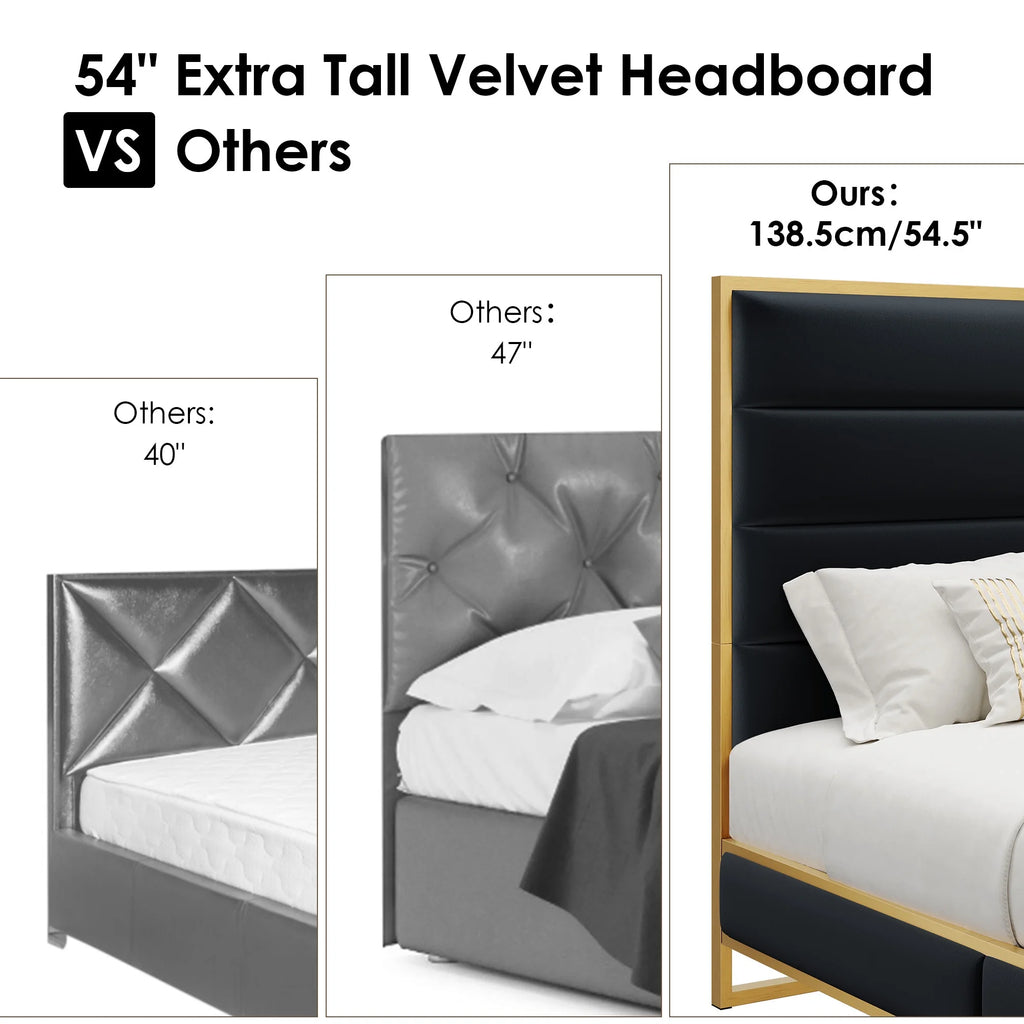 Queen Size Black Velvet Upholstered Platform Bed B80119
