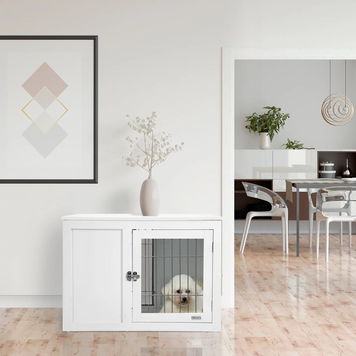 White Dog Crate Furniture End Table with Double Doors Z7177