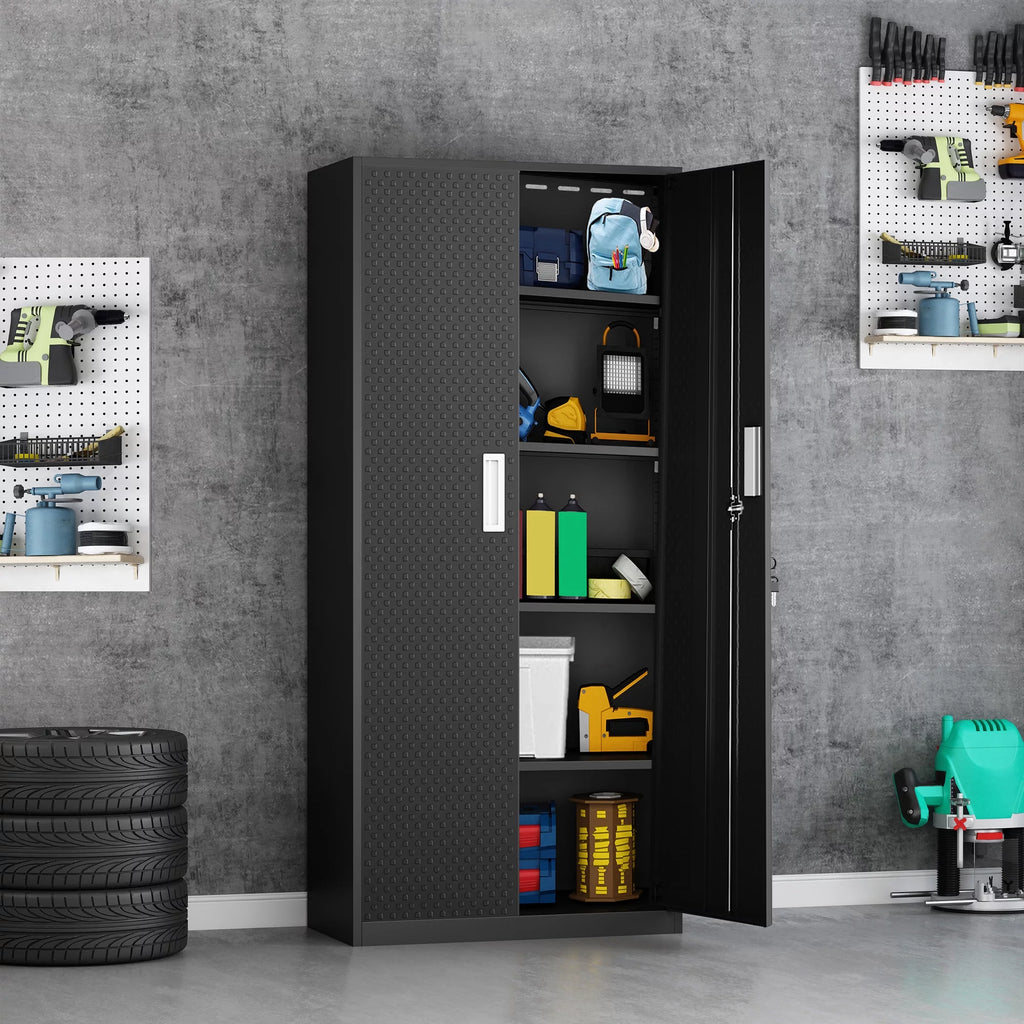 Tall Metal Storage Garage Cabinets with Locking Doors and 4 Adjustable Shelves X6802