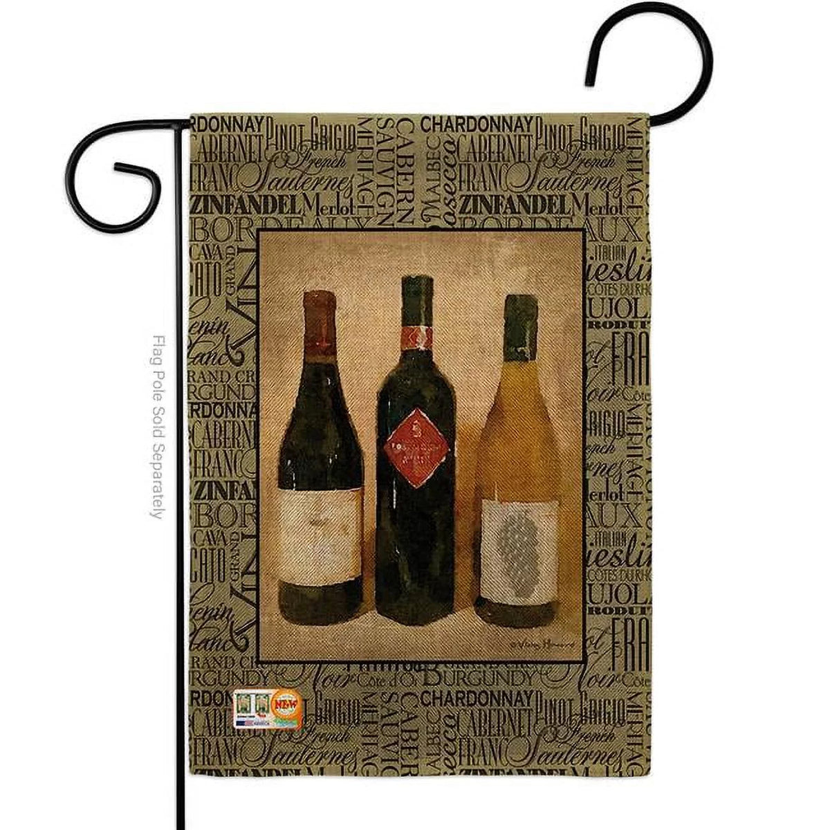 13 x 18.5 in. 3 Wine Bottles Burlap Double Sided Garden Flag X649