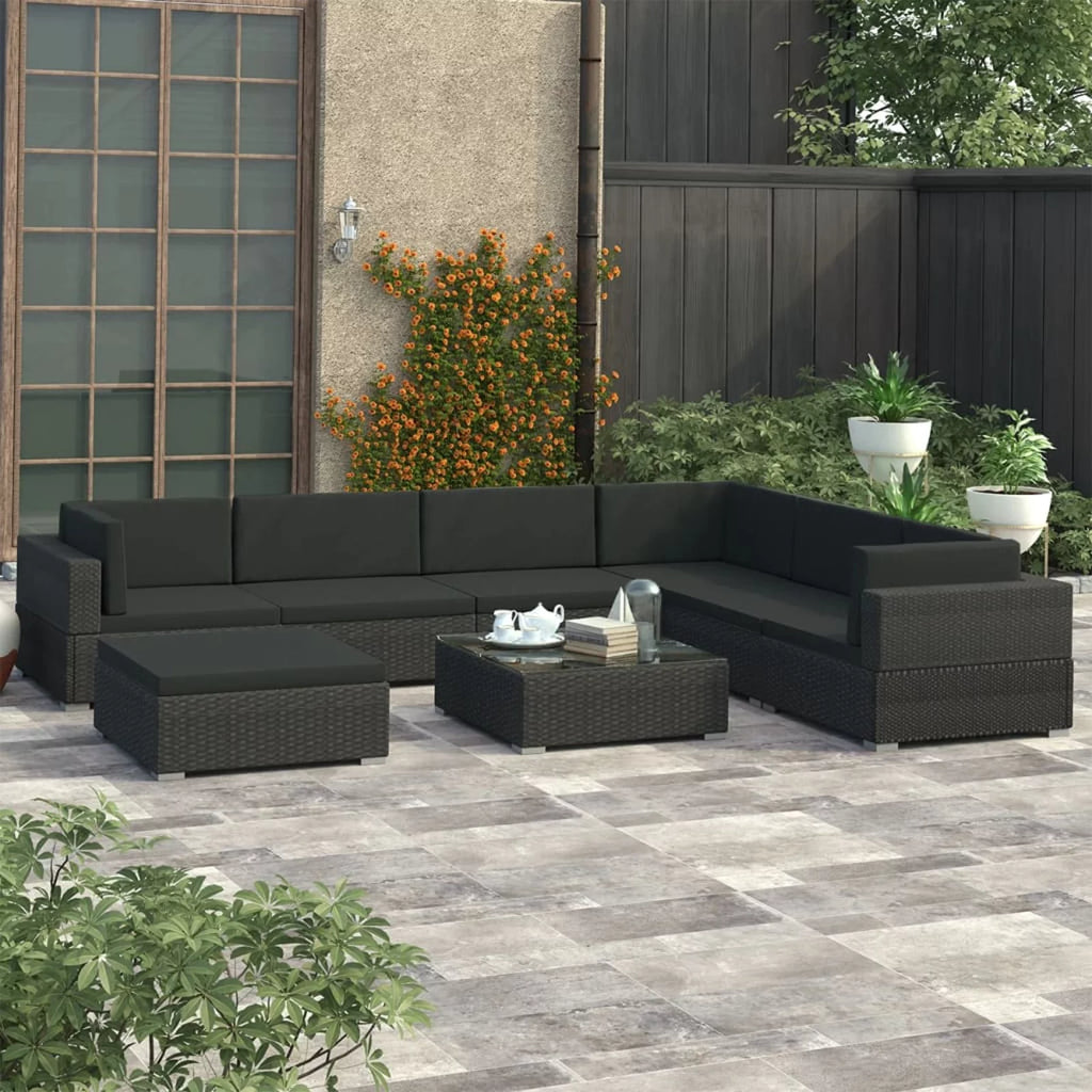 8 Piece Poly Rattan Patio Lounge Set with Cushions H64597