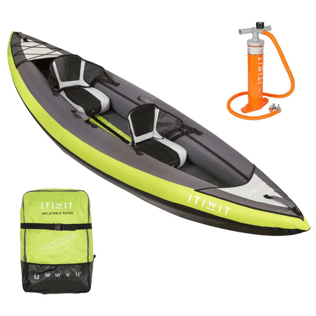 Inflatable Recreational Sit on Kayak with Pump, 1 or 2 Person, Green H1075