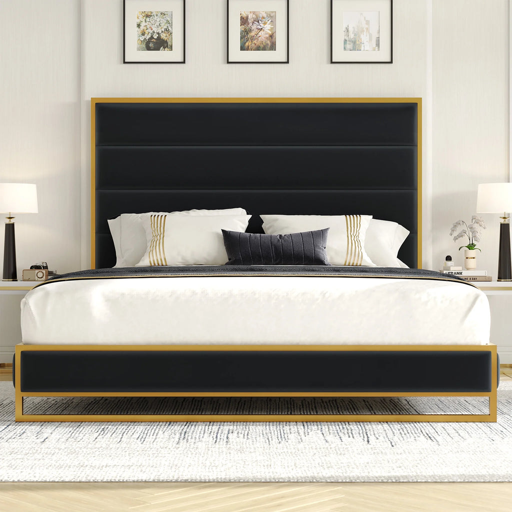 Queen Size Black Velvet Upholstered Platform Bed B80119