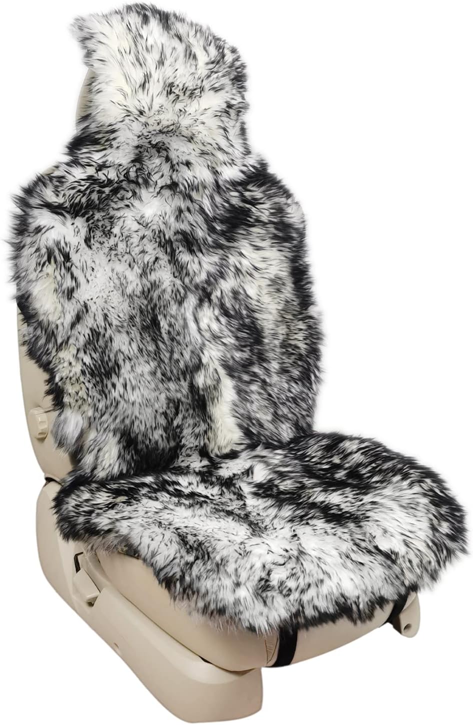 Genuine Australian Sheepskin Car Seat Cover, 1pc - White/Black L342495