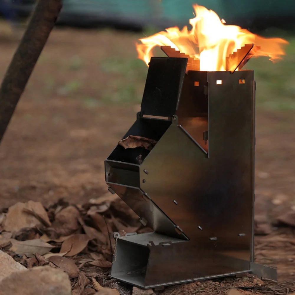 Outdoor Collapsible Wood Burning Detachable Portable Stainless Steel Rocket Camp Tent N797414