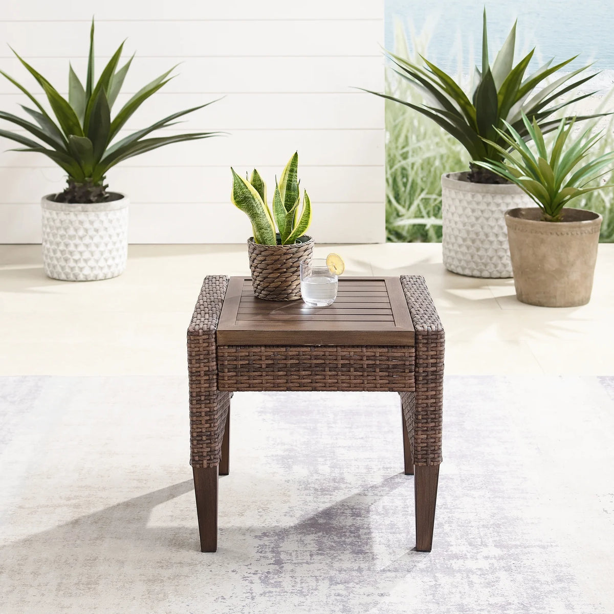 Brown Wicker Side Table Y36501