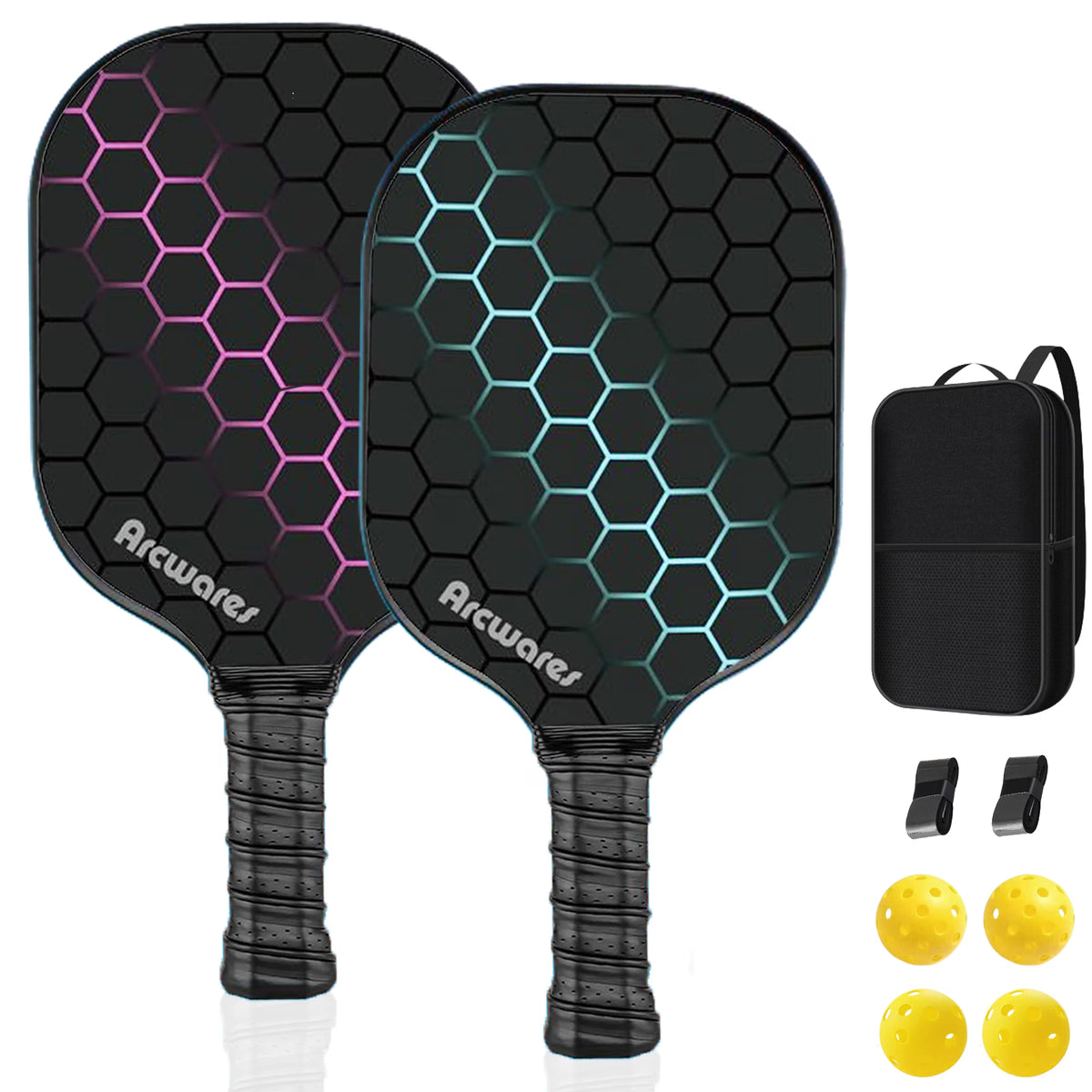 Pickleball Paddles Set of 2 with 4 Pickle Balls and Bag C166