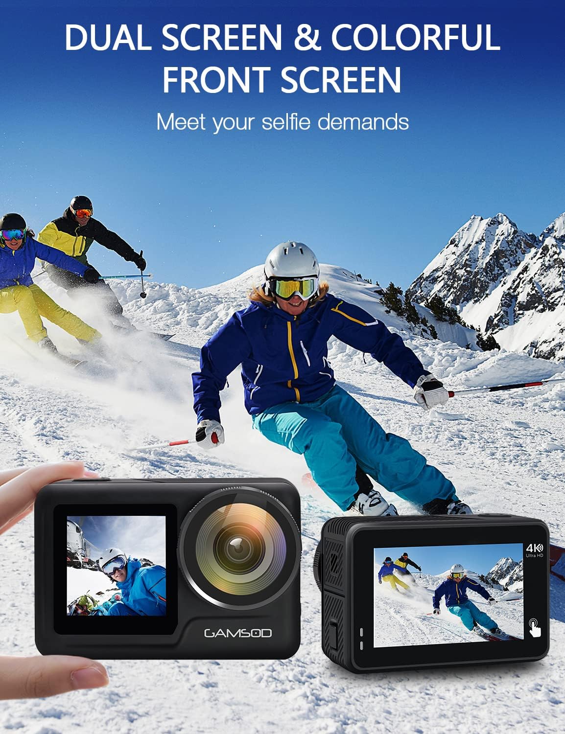 4K 60FPS Waterproof Action Camera with Stabilization, WiFi, Dual Screen, 2 Batteries V57122