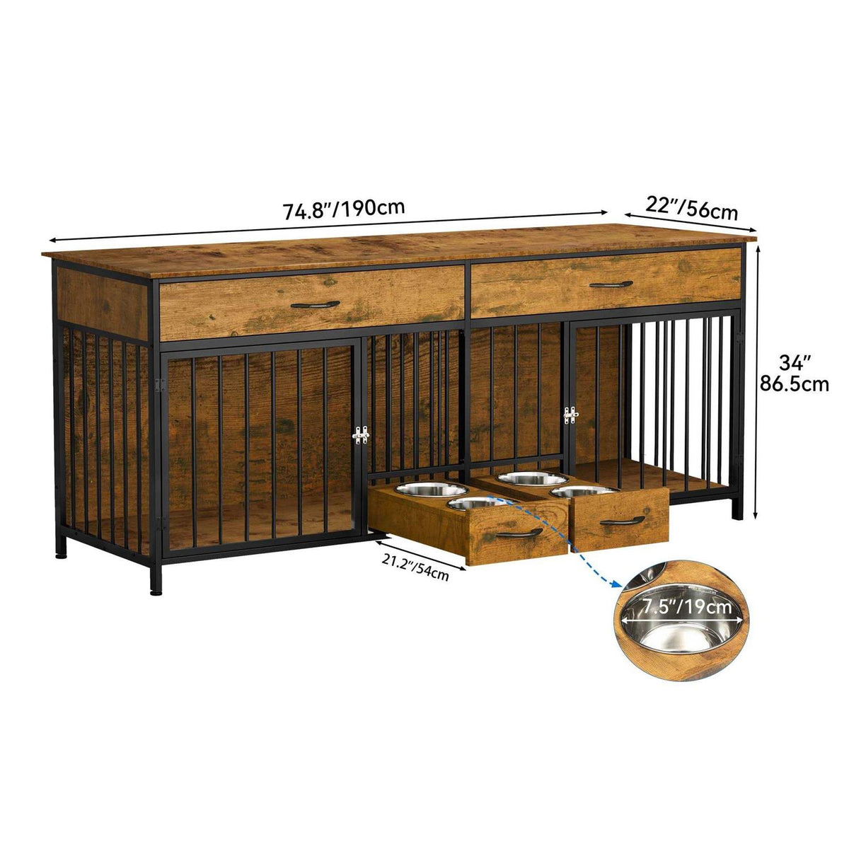 Large Breed Wooden Dog Crate Furniture with Drawers J888693