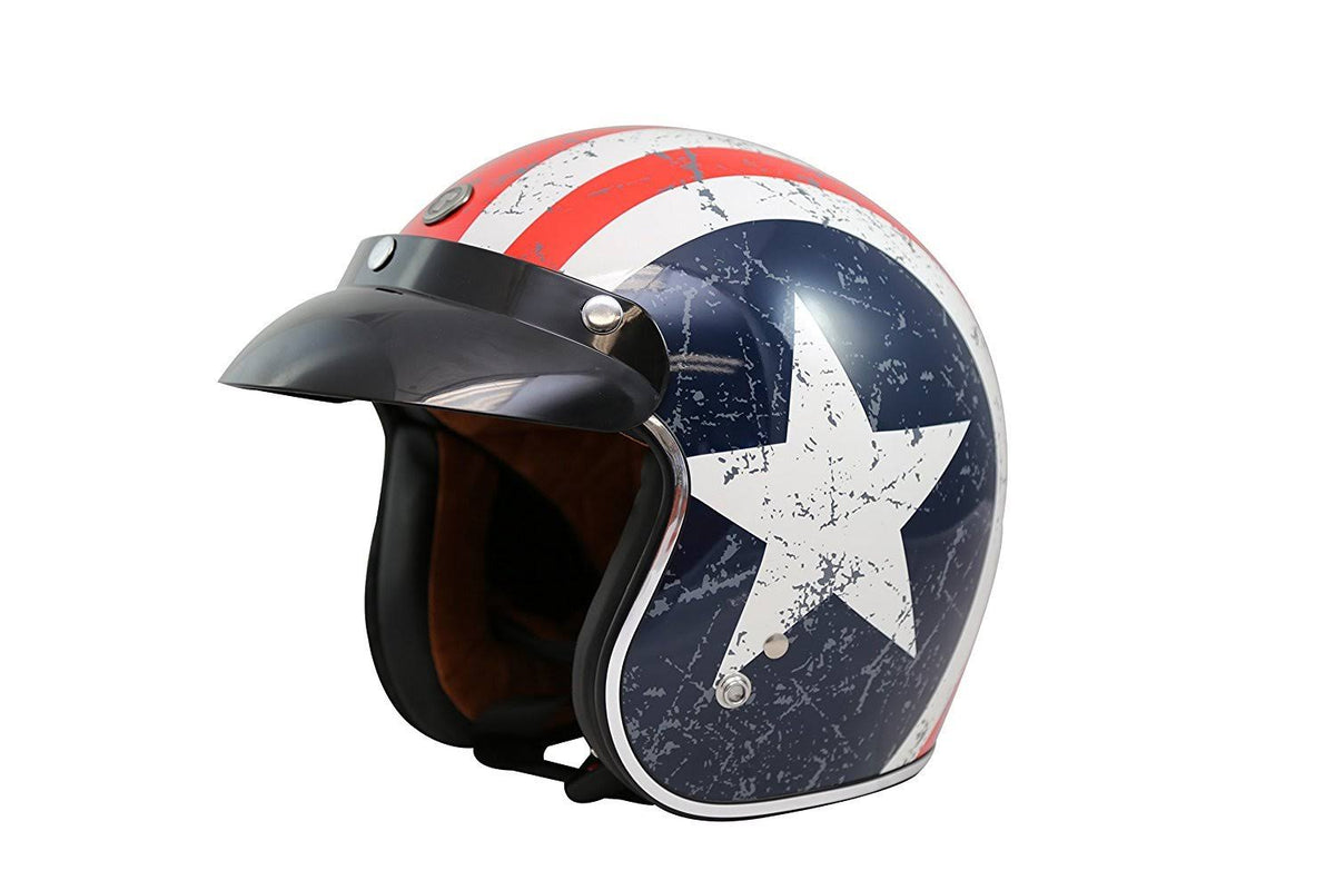 3/4 Helmet with Rebel Star Graphic (White, Medium) B3112