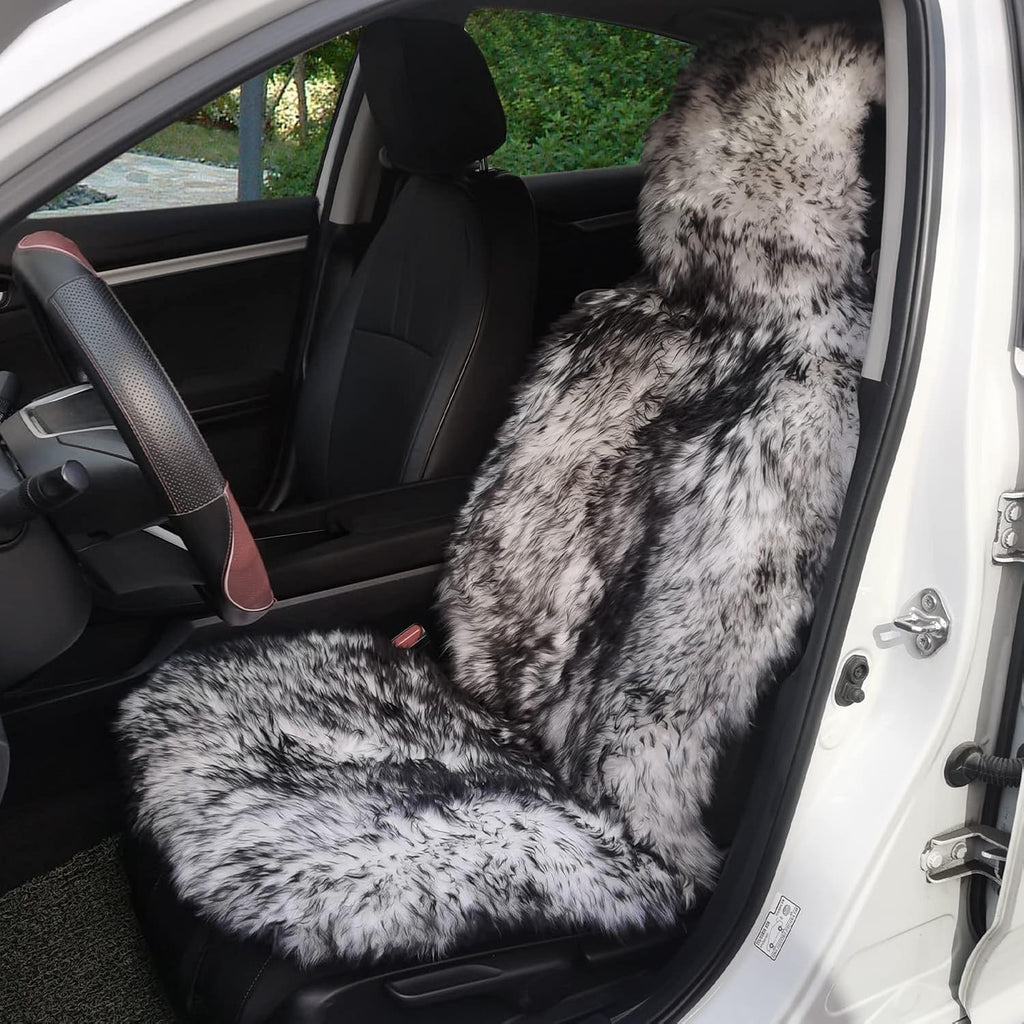 Genuine Australian Sheepskin Car Seat Cover, 1pc - White/Black L342495