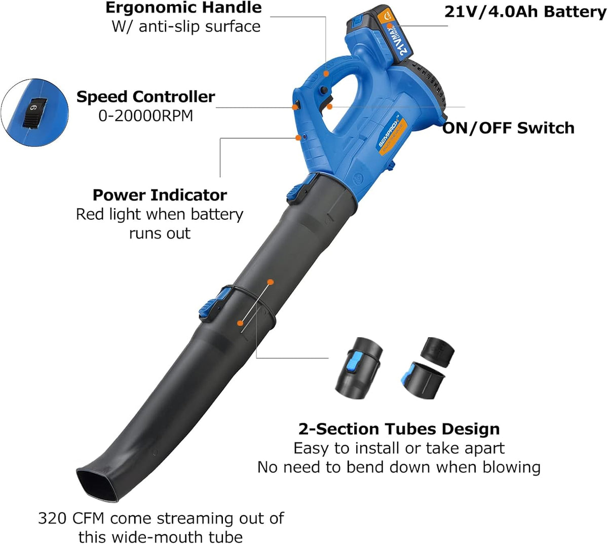 21V 4.0Ah Cordless Leaf Blower with Battery and Charger U741501