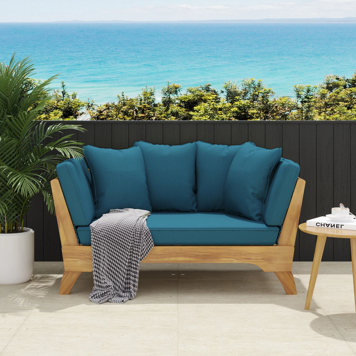 Acacia Wood Outdoor Expandable Daybed with Cushions L23792