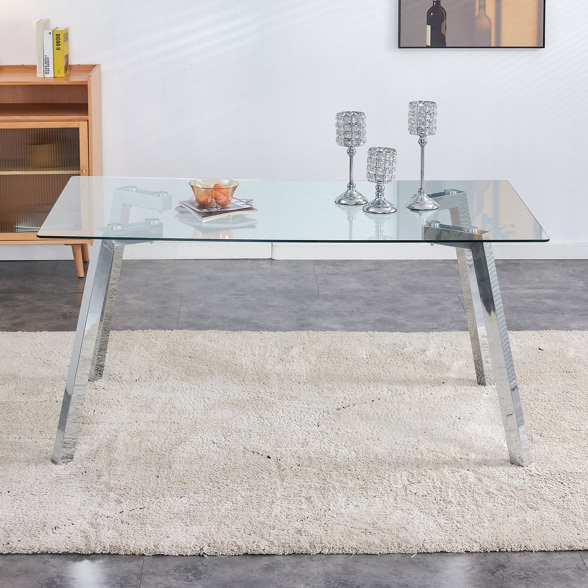 Rectangle Glass Dining Table with Metal Base O1424
