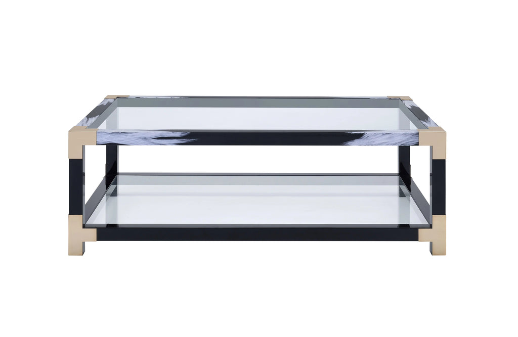 White Brushed Clear Glass Coffee Table V1551
