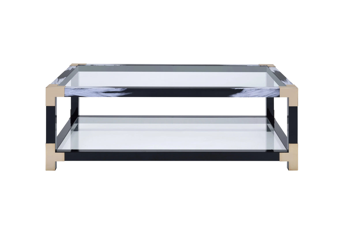 White Brushed Clear Glass Coffee Table V1551
