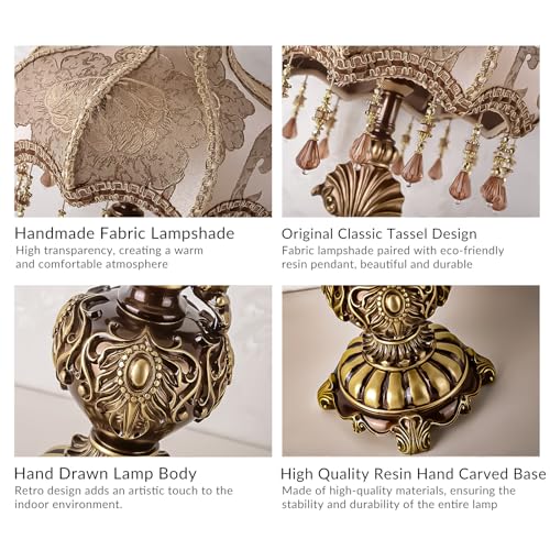 Antique Victorian Floral Table Lamp Fabric Lampshade Resin Base A2304