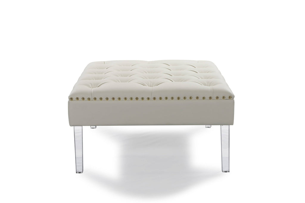 White PU Button Tufted Square Ottoman G5266