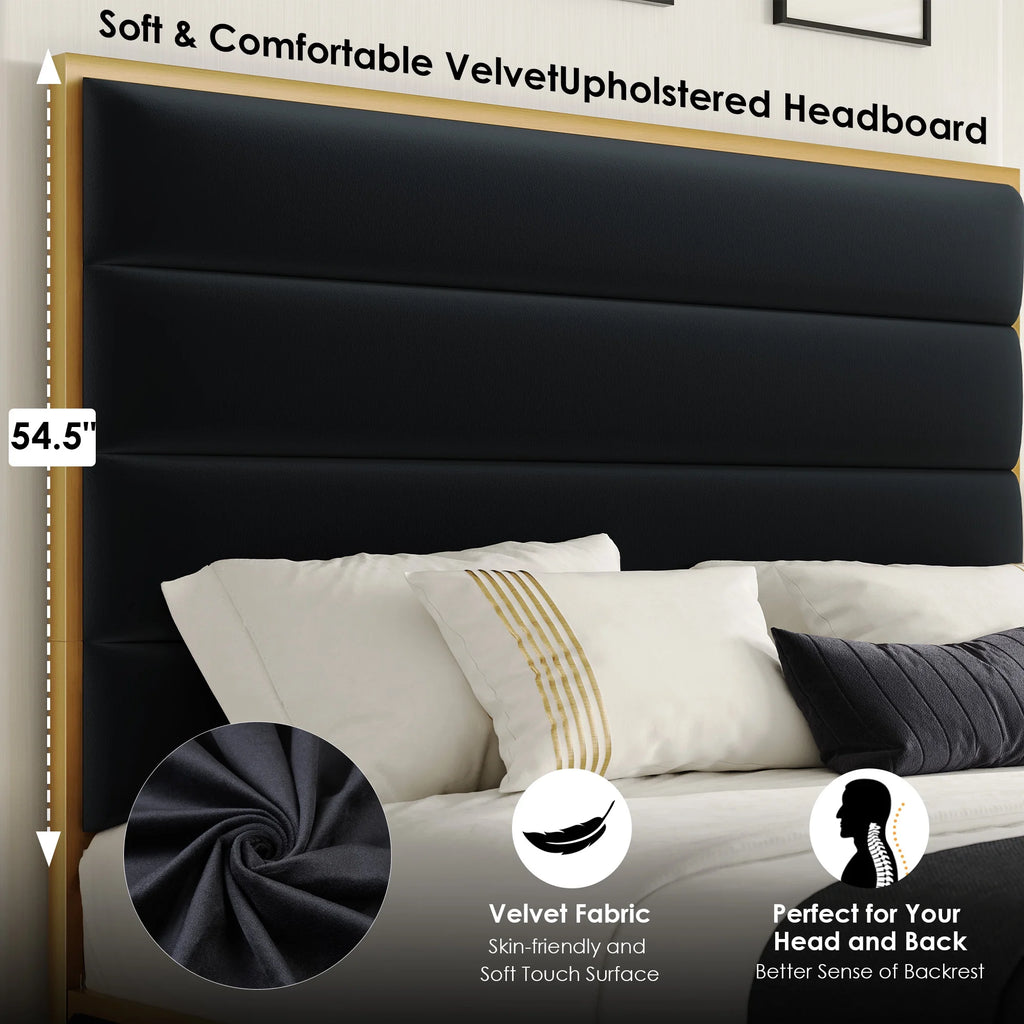 Queen Size Black Velvet Upholstered Platform Bed B80119