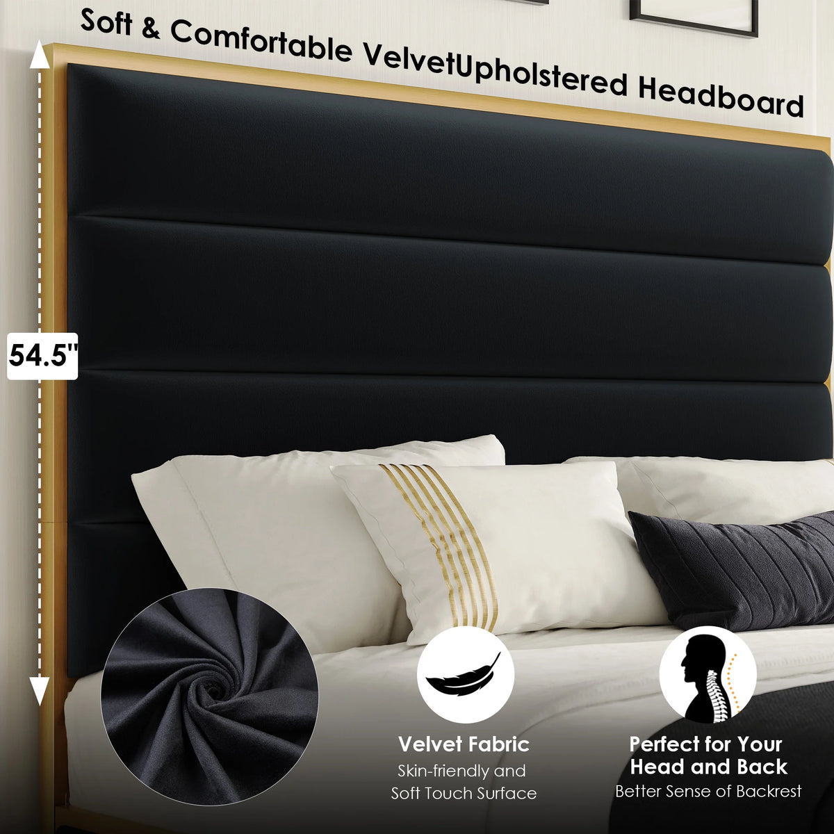 Queen Size Black Velvet Upholstered Platform Bed B80119