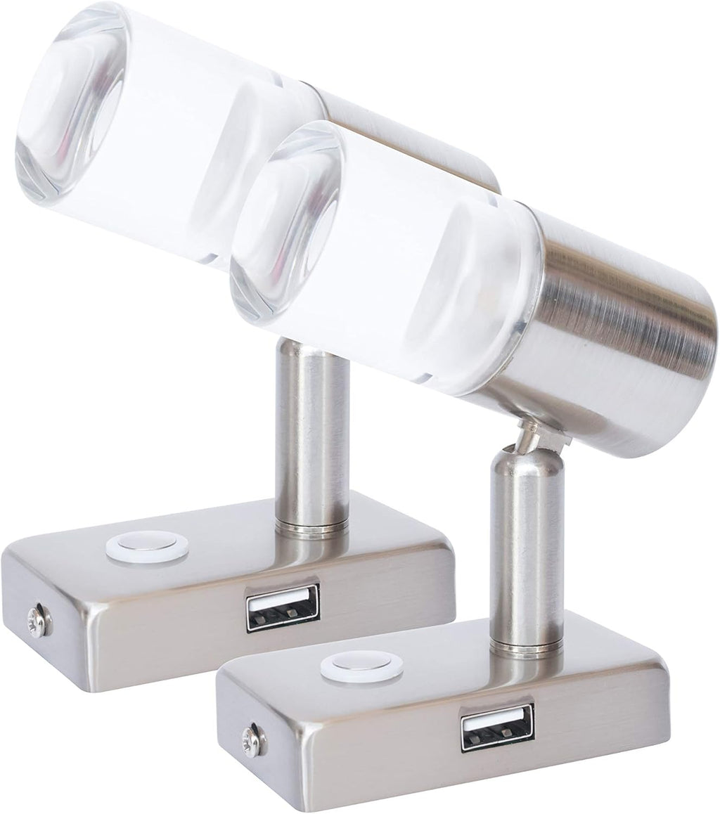 12V LED RV Interior Reading Light 3W with USB Port Dimmable Touch Switch Warm Two Pack R63492