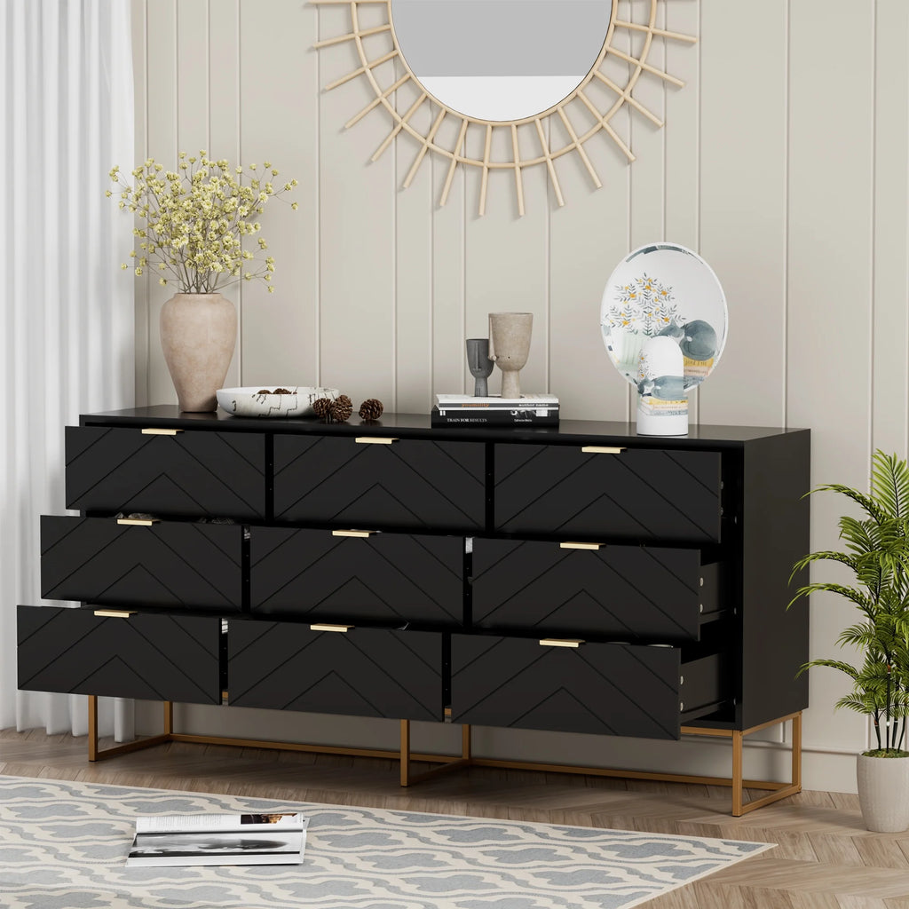 White 9 Drawer Wood Dresser B5010