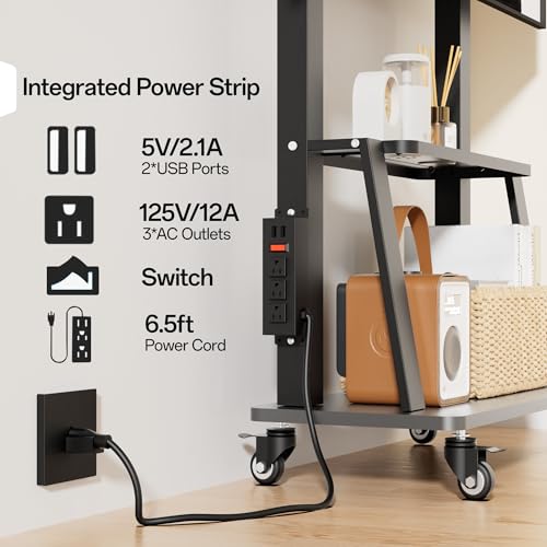 Black Rolling TV Stand with Power Outlet, Height Adjustable for 32-75 inch TV Z35246
