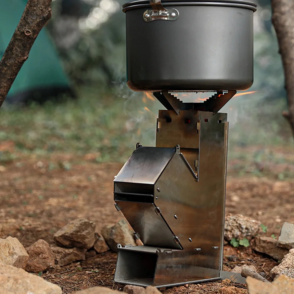Outdoor Collapsible Wood Burning Detachable Portable Stainless Steel Rocket Camp Tent N797414