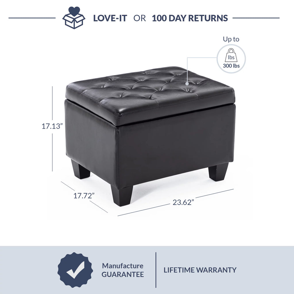 Black Faux Leather Storage Ottoman N3476