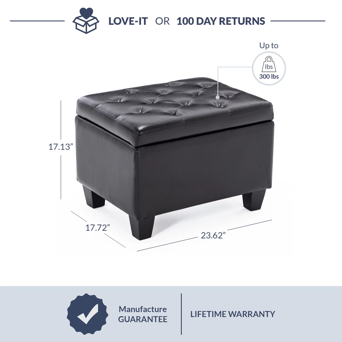 Black Faux Leather Storage Ottoman N3476