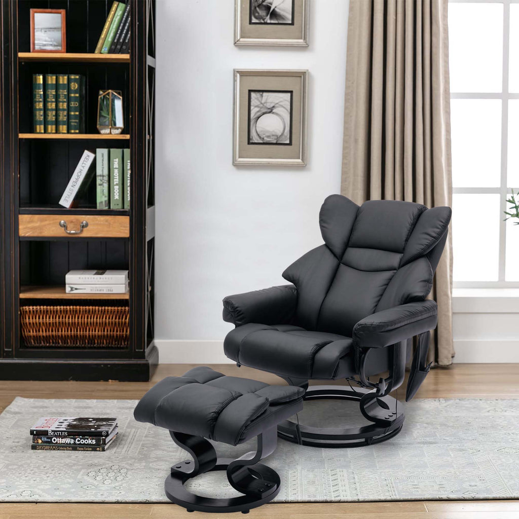 Black PU Massage Recliner Office Chair with Ottoman I468