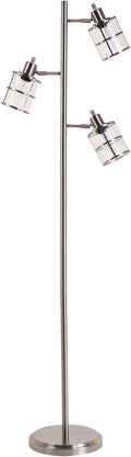Modern 3 Floor Lamp with Adjustable Ribbed Glass Shades, 68 in, Brushed Nickel H474