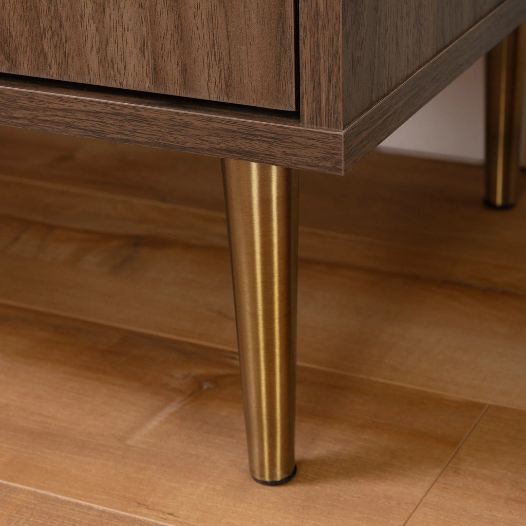 Natural Walnut and Faux Carrara Marble Buffet with Storage V445