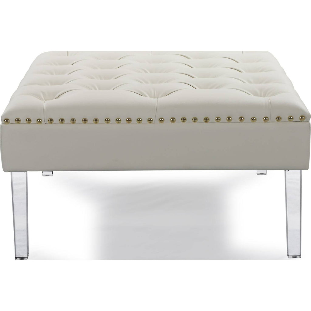 White PU Button Tufted Square Ottoman G5266