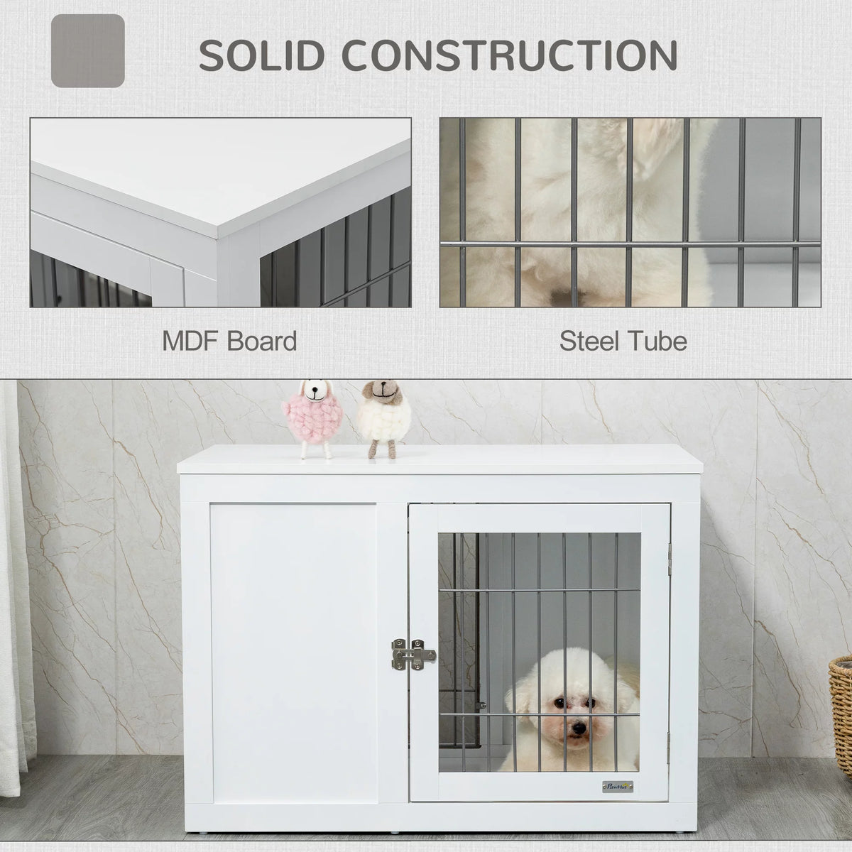 White Dog Crate Furniture End Table with Double Doors Z7177