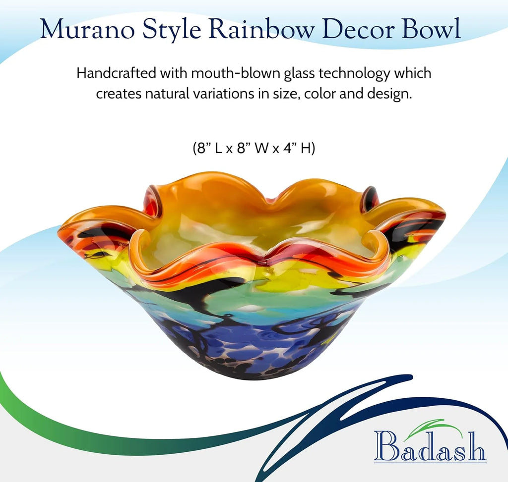 8” Mouth-Blown Art Glass Bowl E567