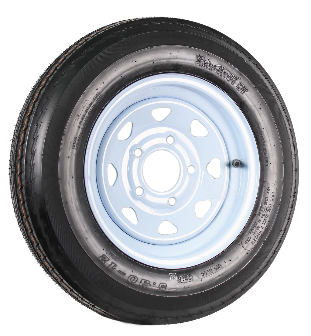 Two Trailer Tires On Rims 5.30-12 5 Hole White Spoke G110519