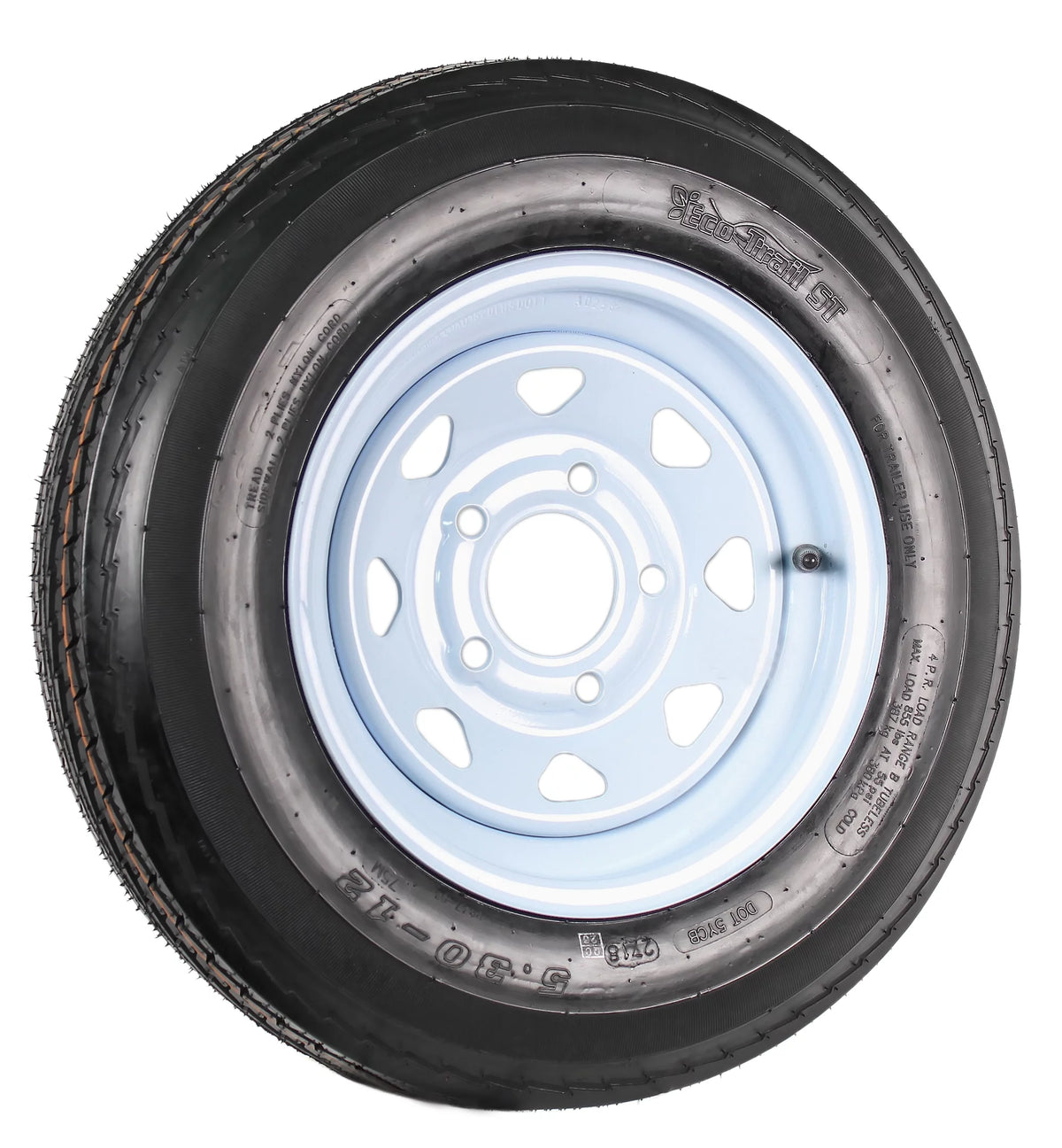 Two Trailer Tires On Rims 5.30-12 5 Hole White Spoke G110519