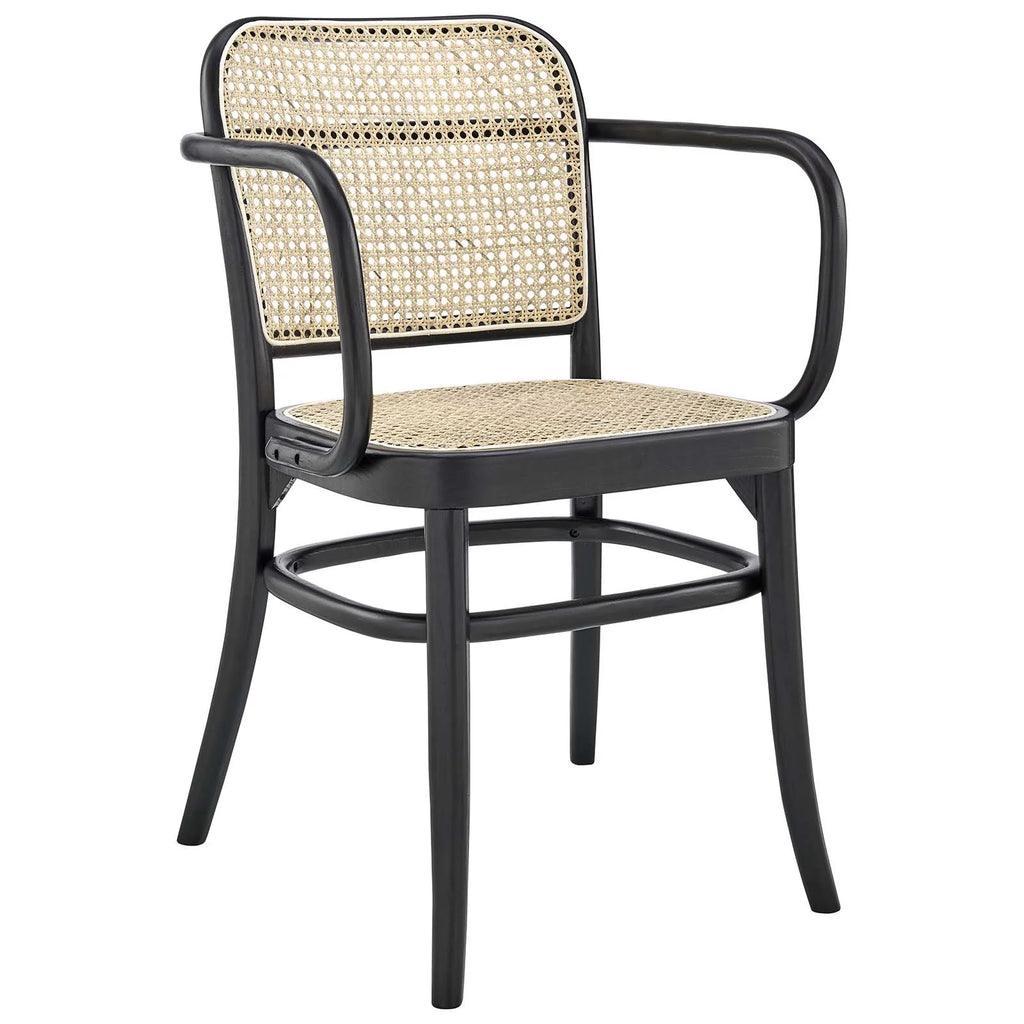 Black Natural Wood Rattan Dining Chair I161