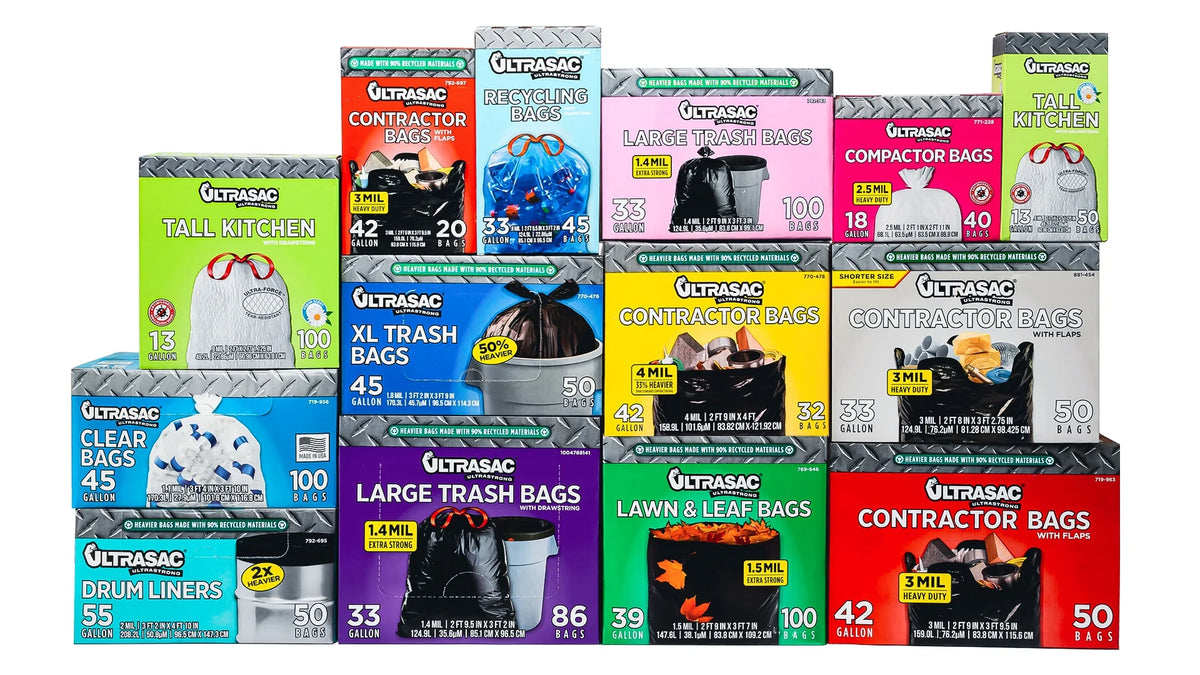 33 Gallon Heavy Duty Black Plastic Trash Bags with Ties 100 Pack P4648