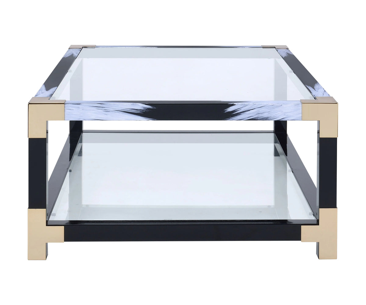 White Brushed Clear Glass Coffee Table V1551