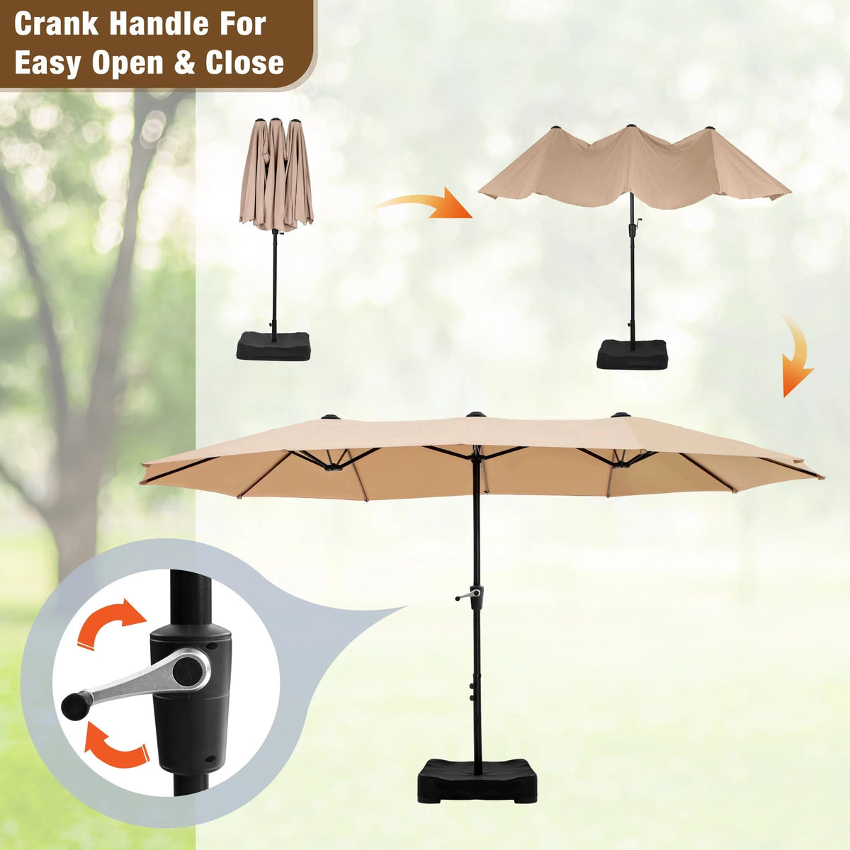 13FT Double Sided Patio Umbrella with Crank Handle I35815