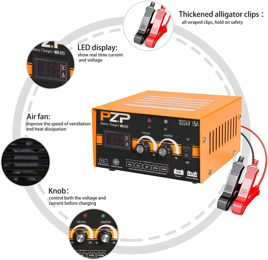 15-Amp Automotive Car Battery Charger and Maintainer M87868