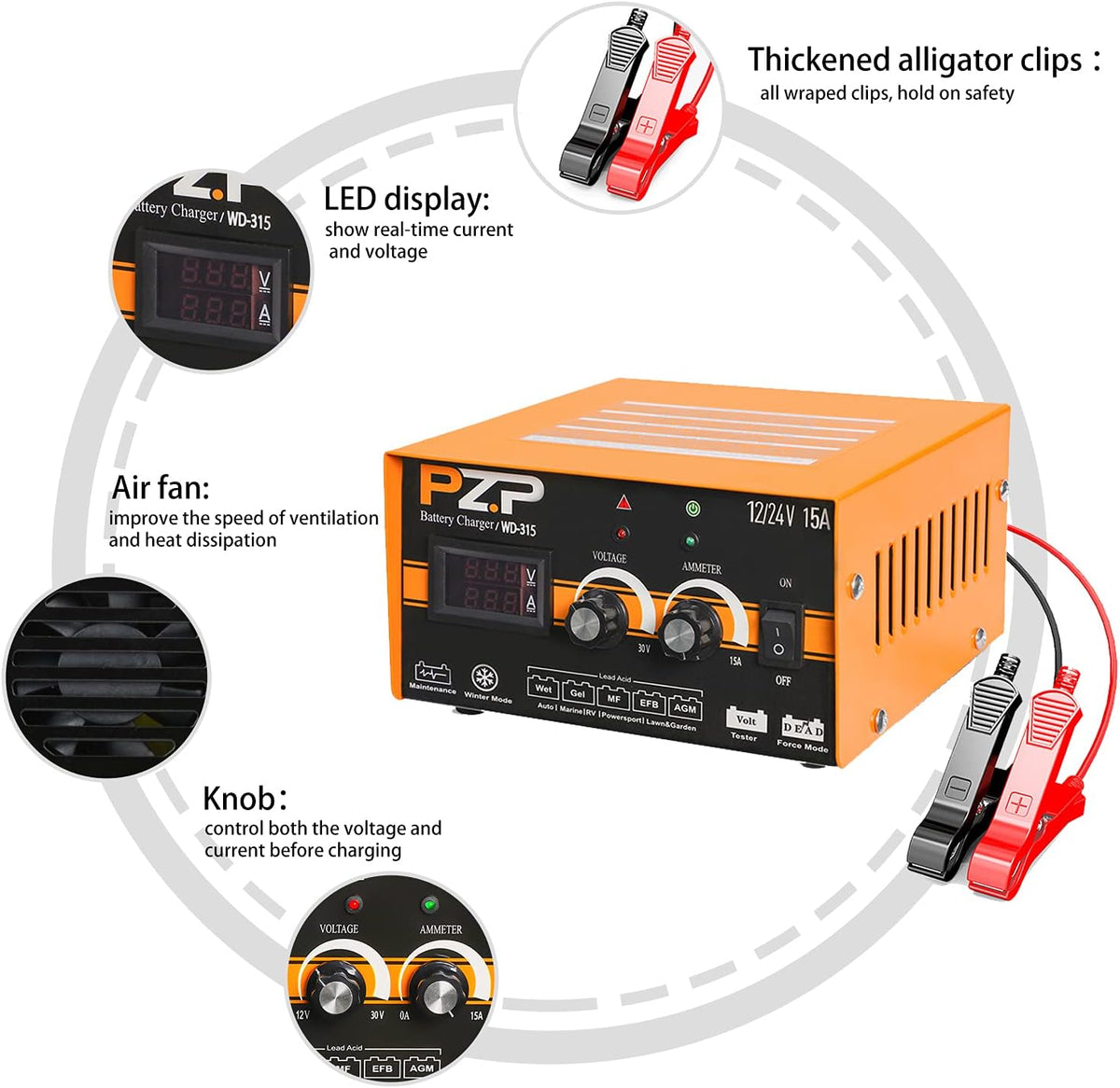 15-Amp Automotive Car Battery Charger and Maintainer M87868
