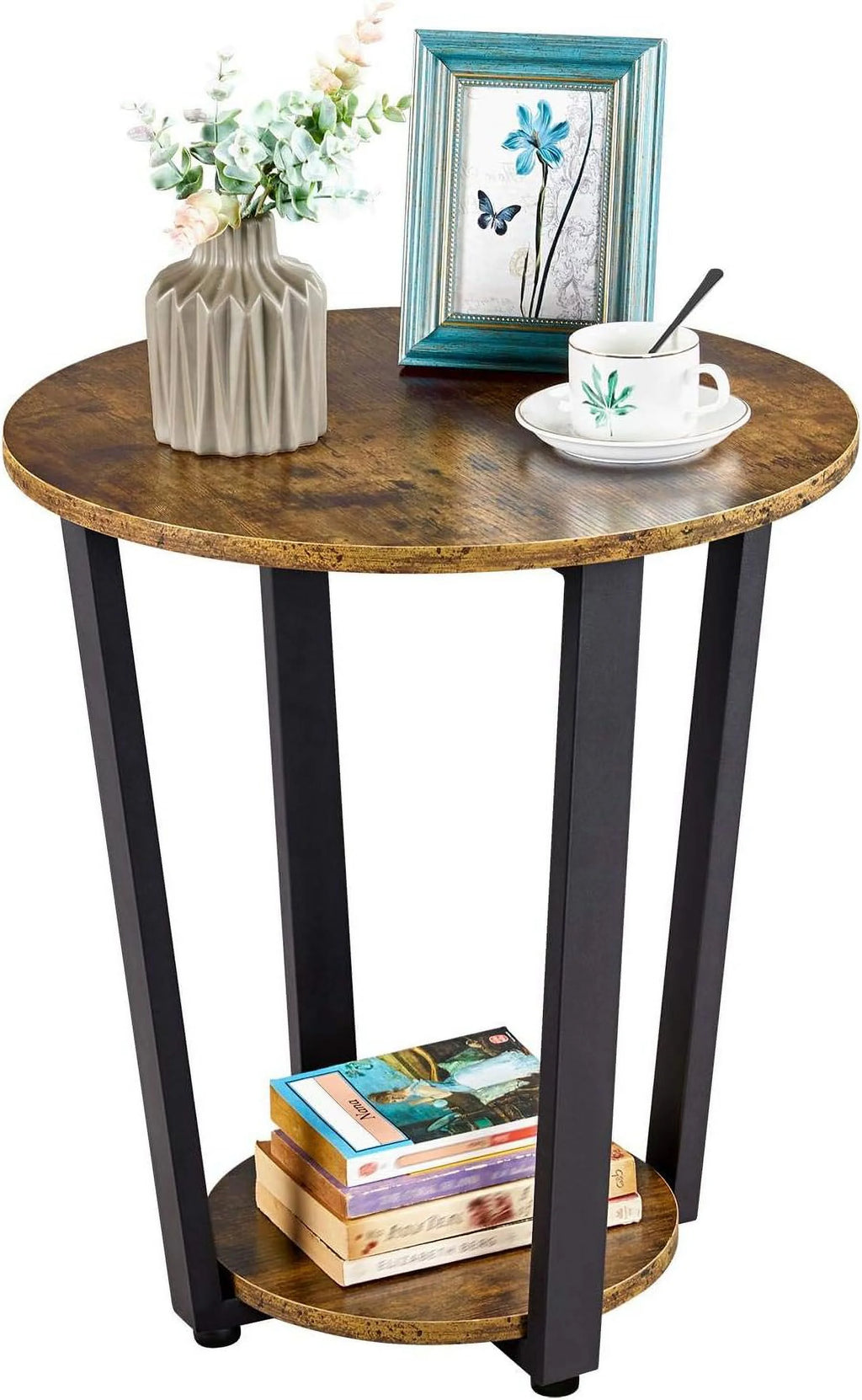 Small Round Side Table with Storage Shelf A73598