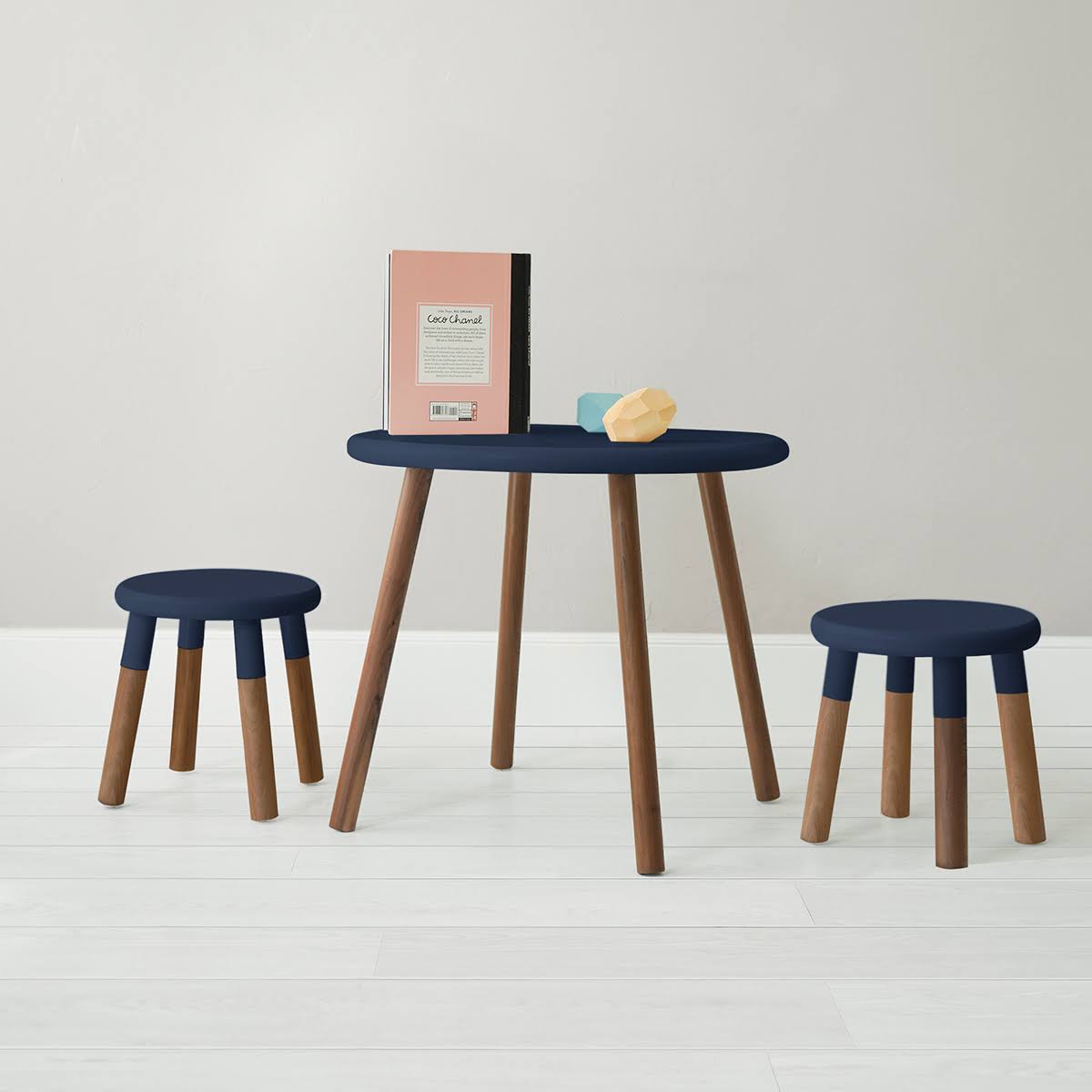 Kids Chair Set of 2 Walnut Deep Blue E188494