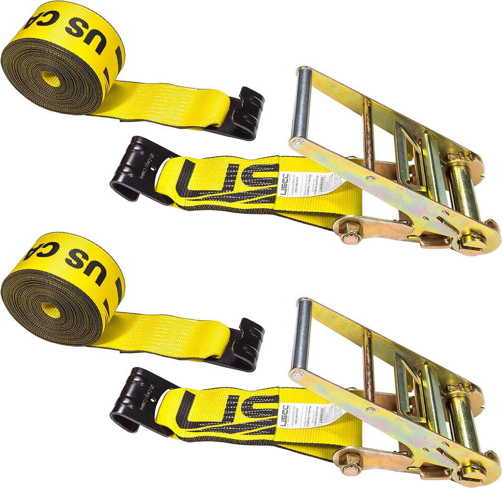 4 Inch x 20 Foot Yellow Ratchet Strap with Flat Hooks 2 Pack Y649862