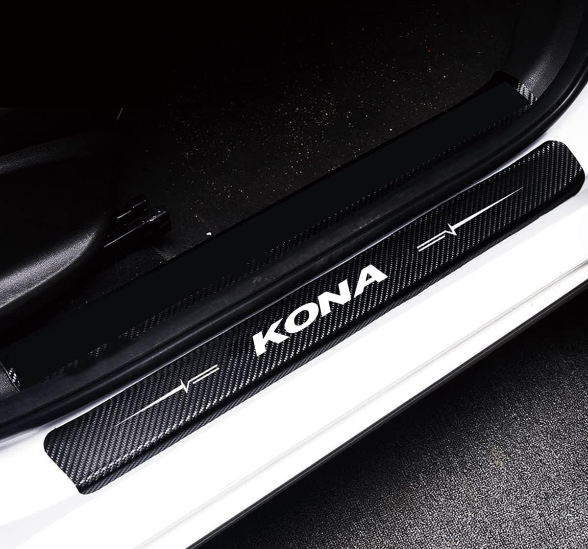 4Pcs Reflective 4D Carbon Fiber Leather Door Sill Protector Sticker Q3084