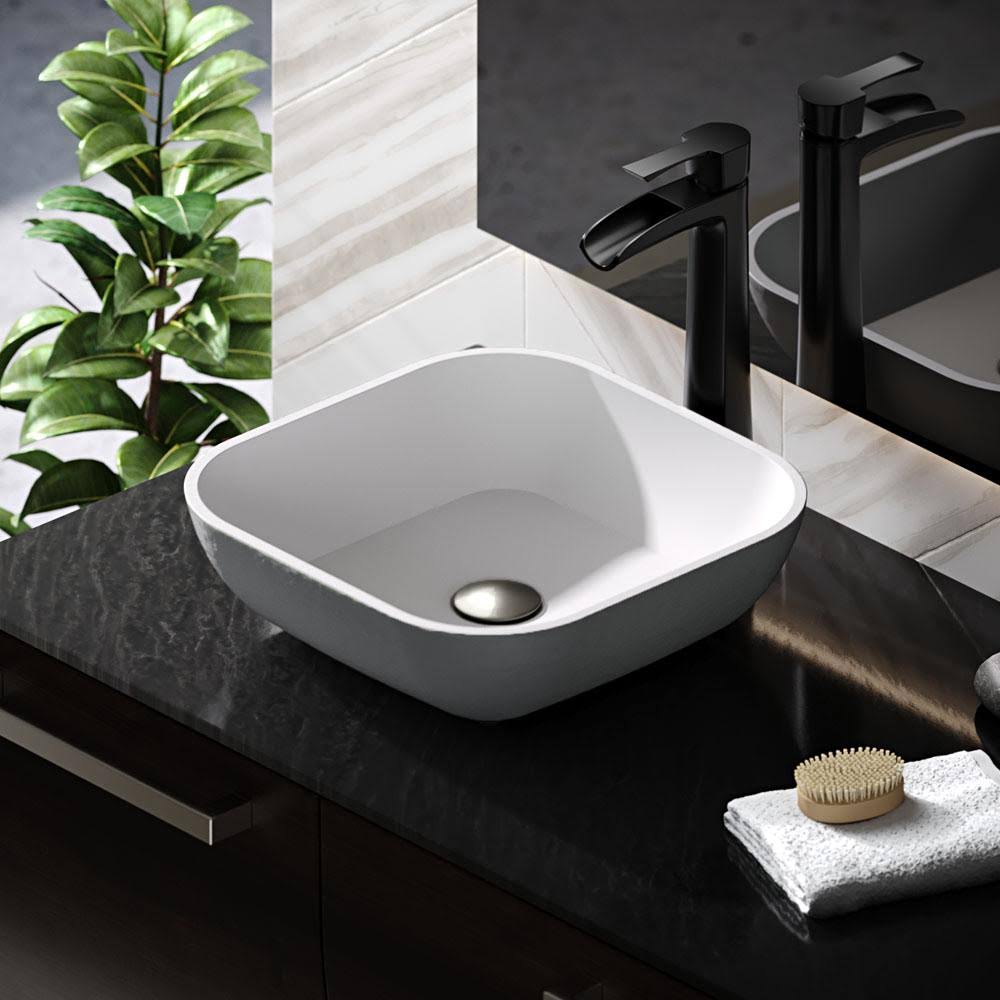 Square Vessel Sink with Brushed Nickel Pop-Up Drain L74591